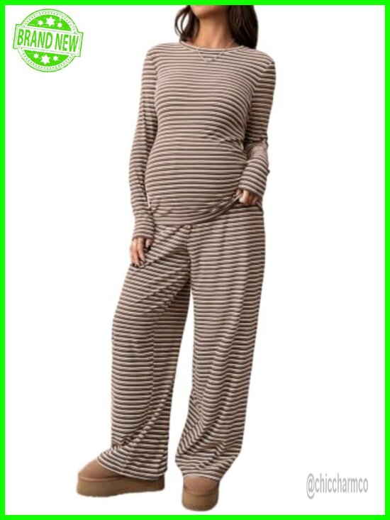 Other - Maternity 2 Piece Lounge Set Striped Long Sleeve Sleepwear with Pockets